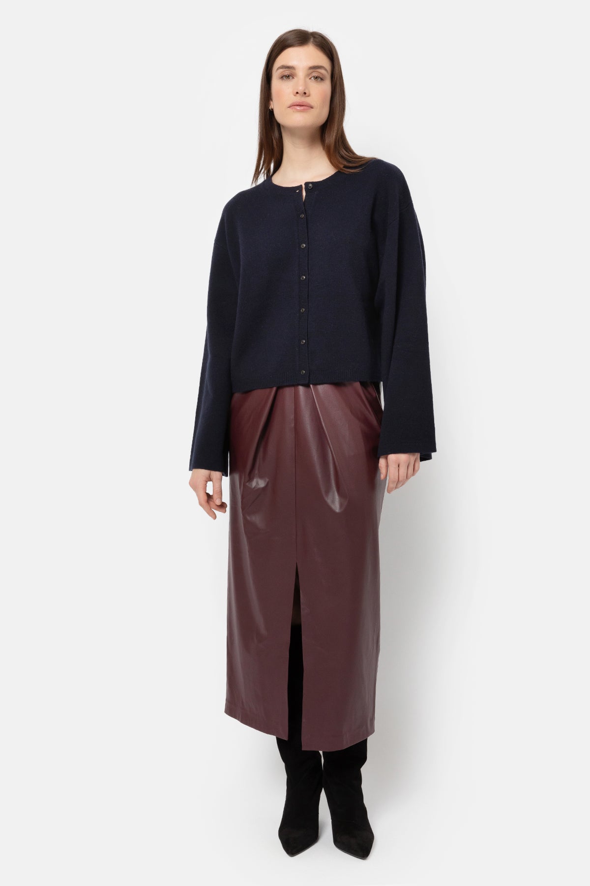 Karen Fake Leather Midi Skirt | Burgundy Plum – Âme antwerp