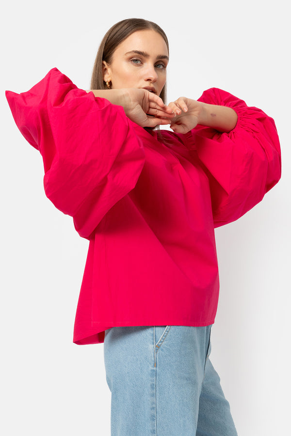 Islande Top with Puff Sleeves | Bright Pink