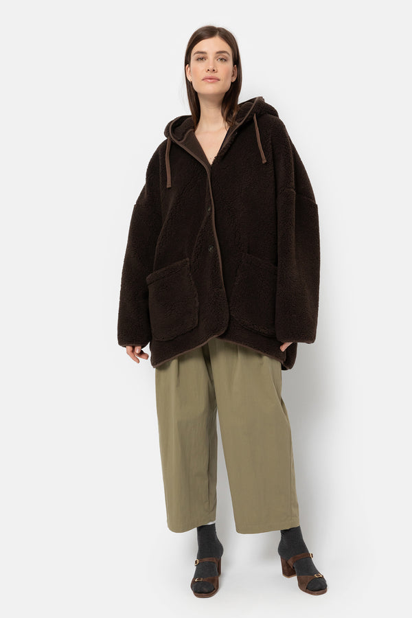 Kenji Teddy Oversized Hoodie Jacket | Chocolate Brown