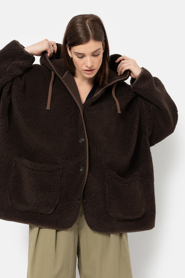 Kenji Teddy Oversized Hoodie Jacket | Chocolate Brown