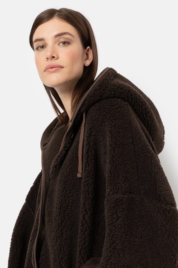 Kenji Teddy Oversized Hoodie Jacket | Chocolate Brown