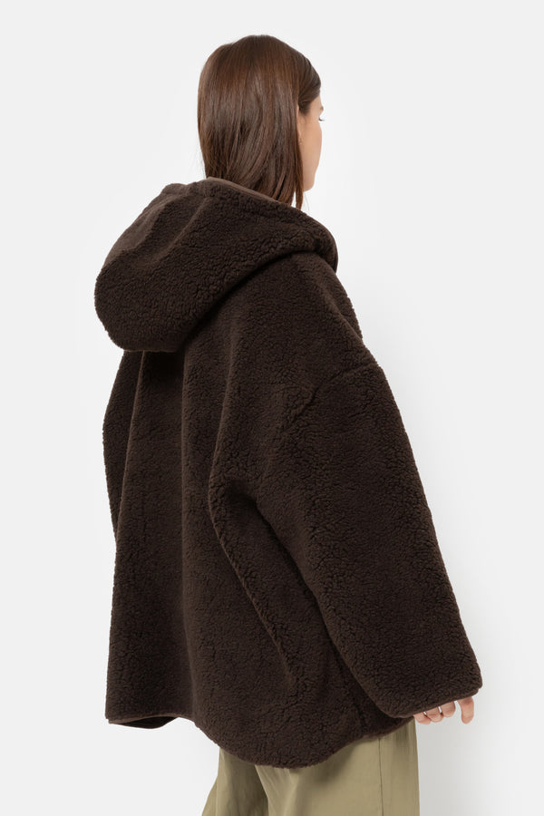 Kenji Teddy Oversized Hoodie Jacket | Chocolate Brown