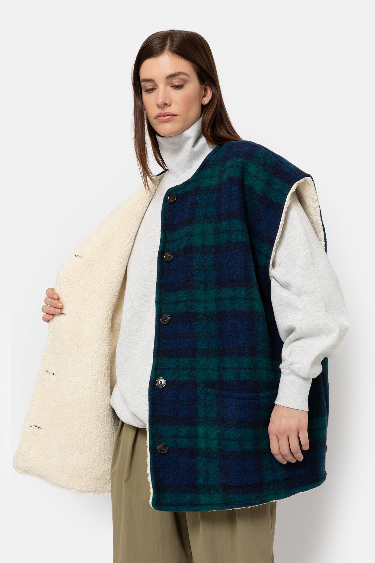 Ines Teddy Oversized Jacket |  Blue Checks w/ Teddy Lining