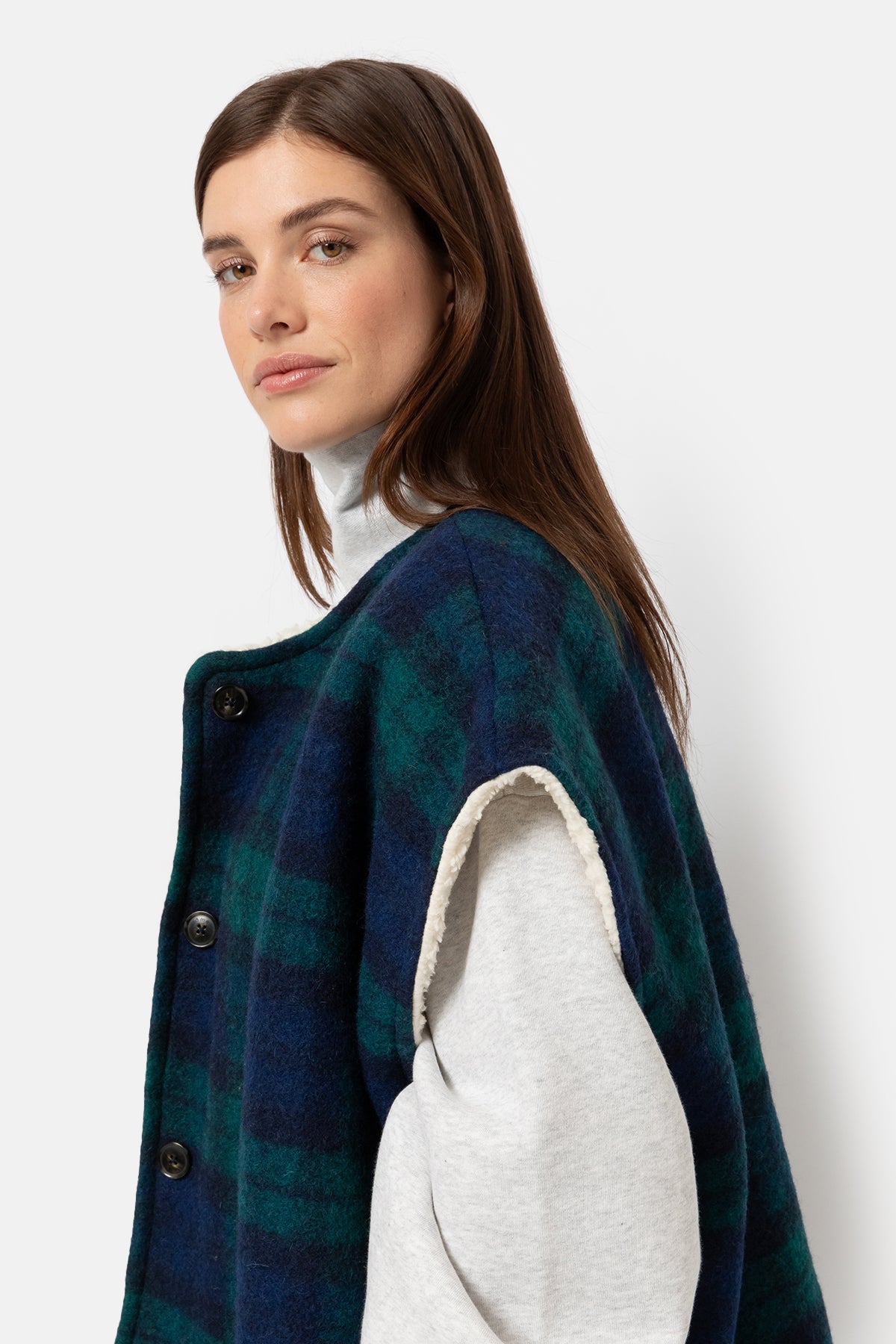 Ines Teddy Oversized Jacket |  Blue Checks w/ Teddy Lining