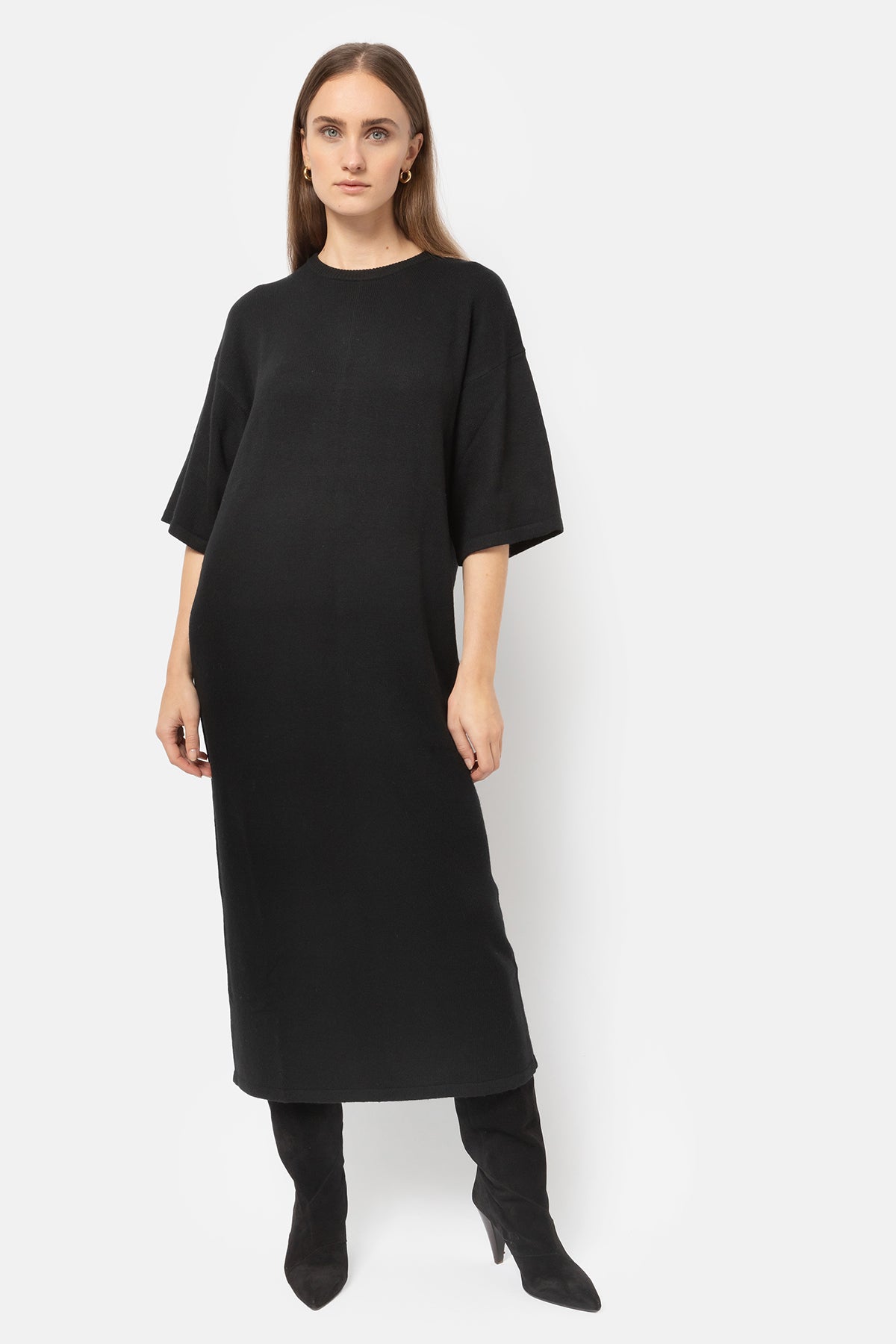 Ikini Long Knitted Dress | Black