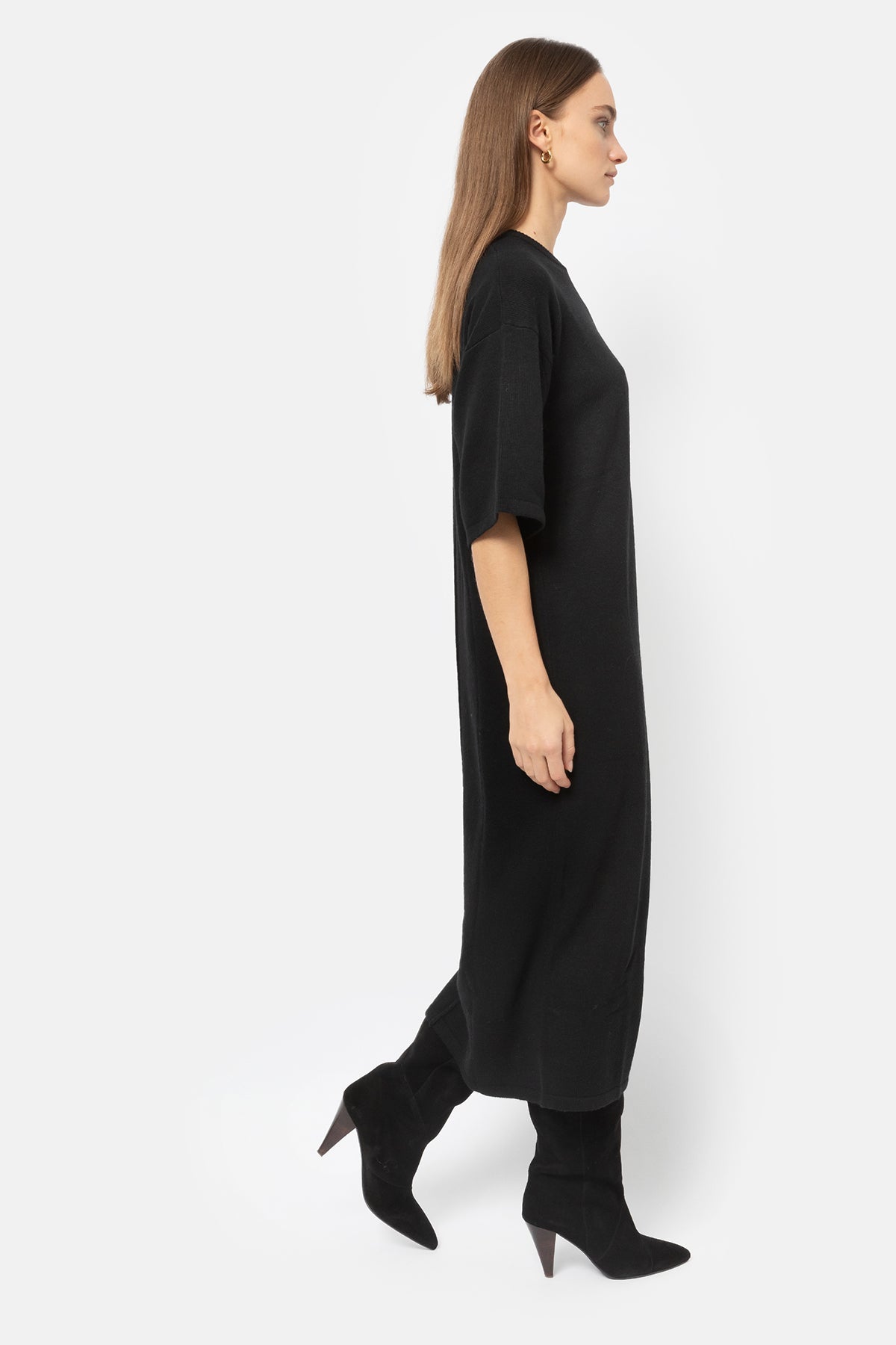 Ikini Long Knitted Dress | Black