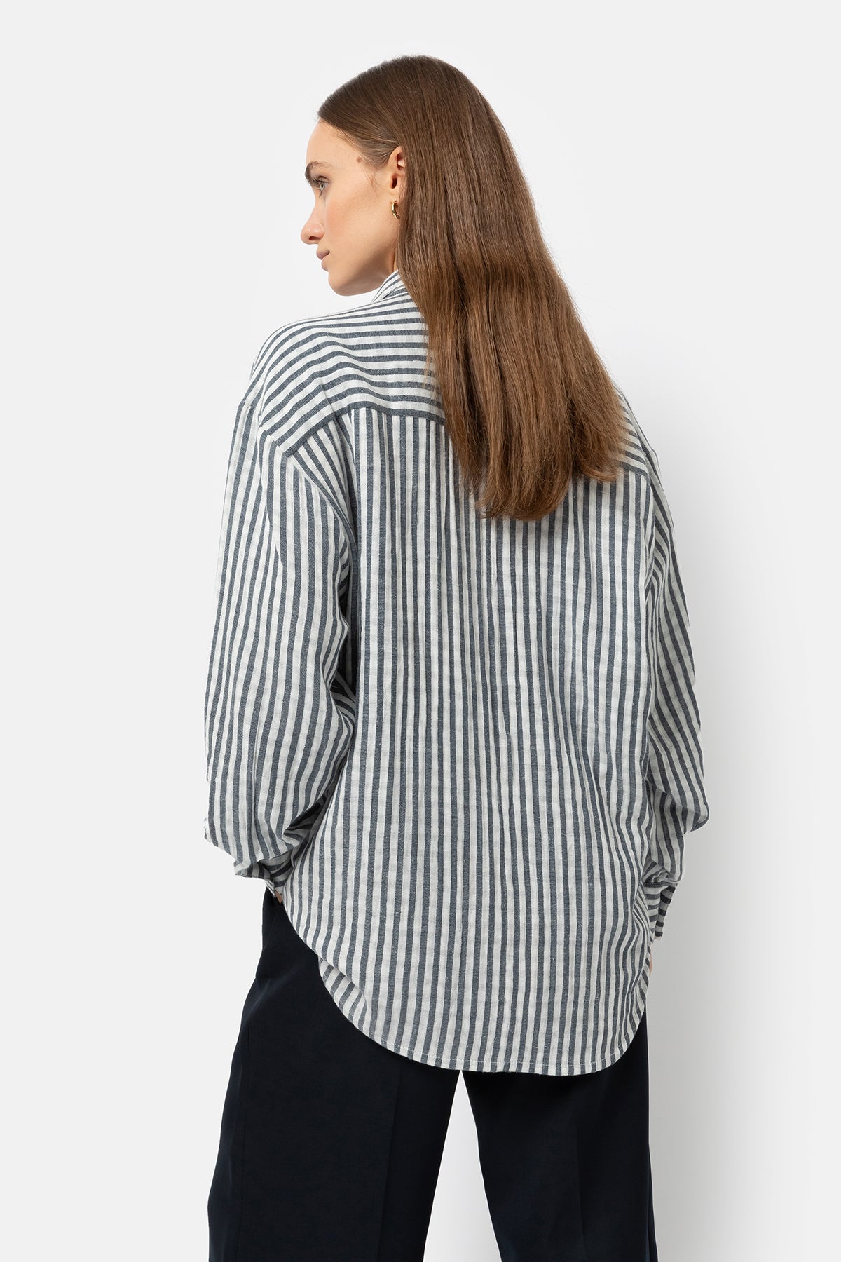Daddy Oversized Shirt in Double Cotton | Navy Checks & stripes