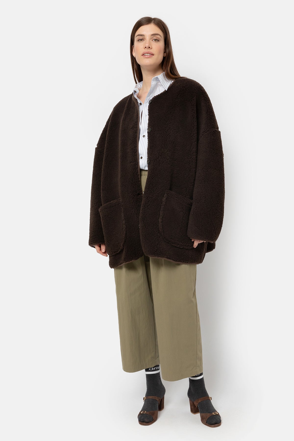 Hannah Teddy Oversized Jacket | Chocolate Brown