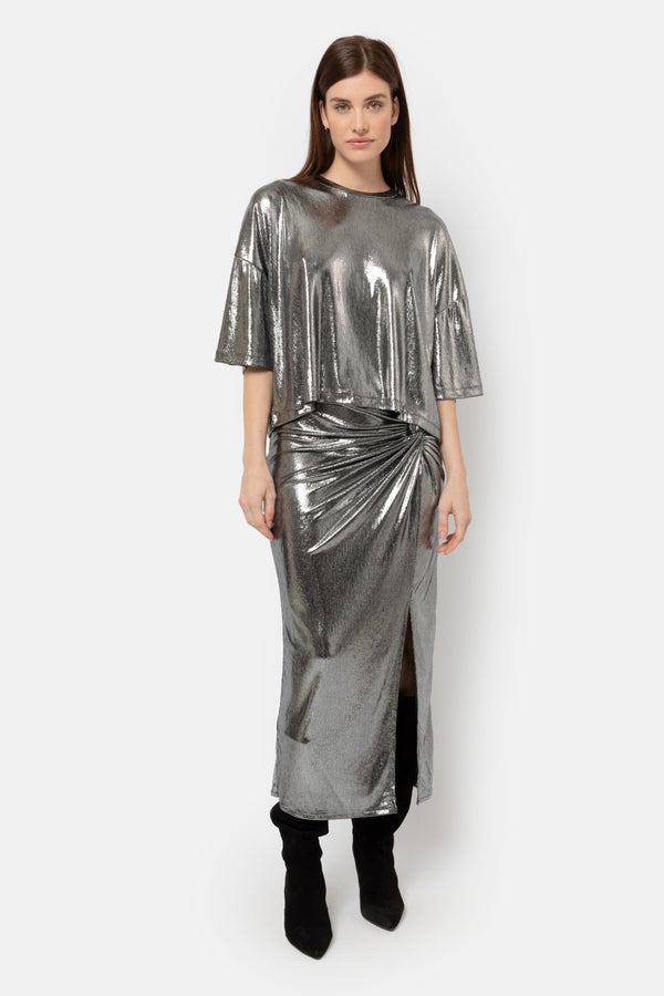 Impair Midi Skirt | Shiny Silver