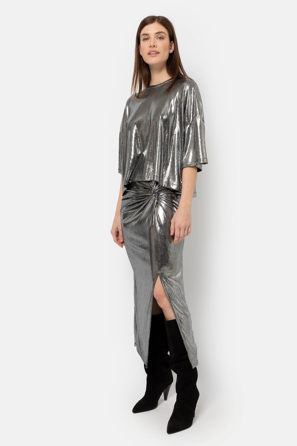 Impair Midi Skirt | Shiny Silver