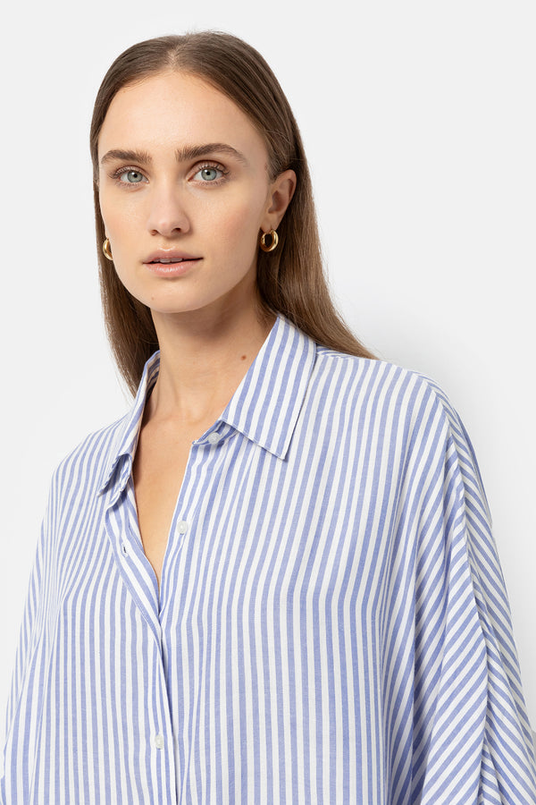Gala Oversized Shirt | White & Blue Striped Shirt