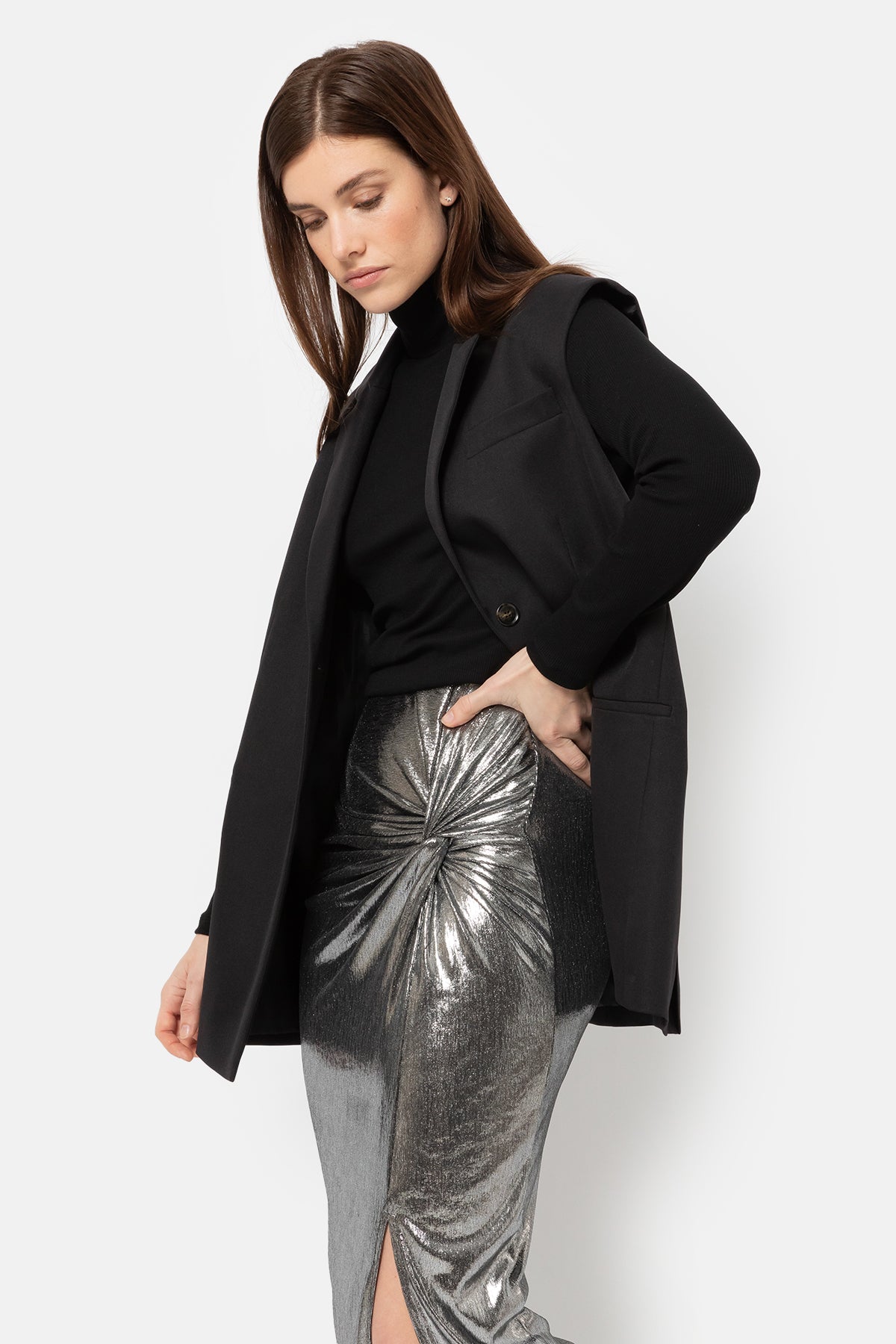 Impair Midi Skirt | Shiny Silver