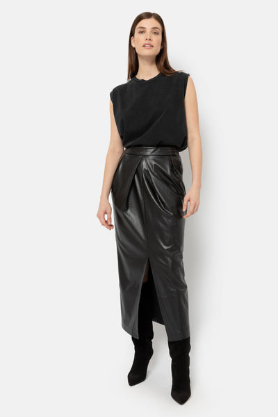 Karen Fake Leather Midi Skirt | Black – Âme antwerp