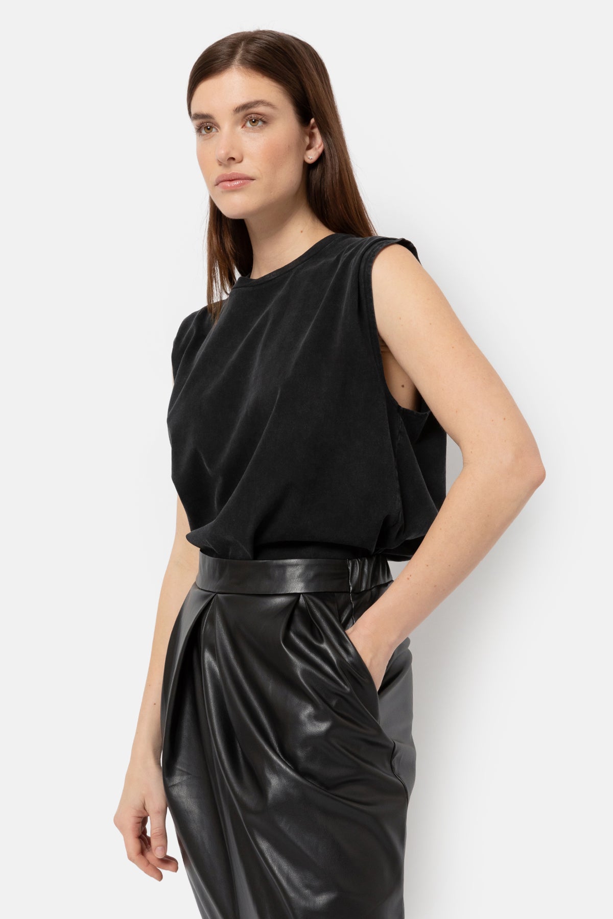 Karen Fake Leather Midi Skirt | Black – Âme antwerp