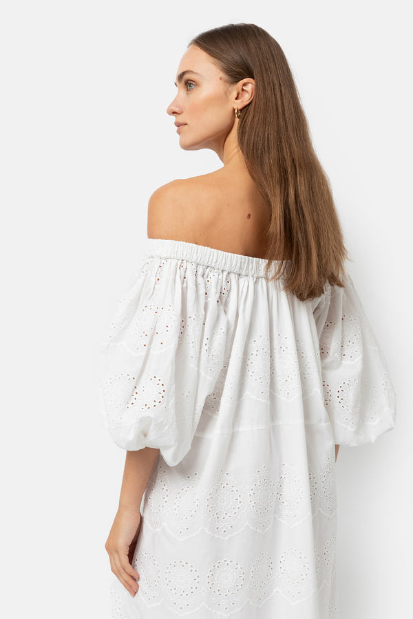 Jaime Off-the-shoulder Dress | White Embroidered Cotton