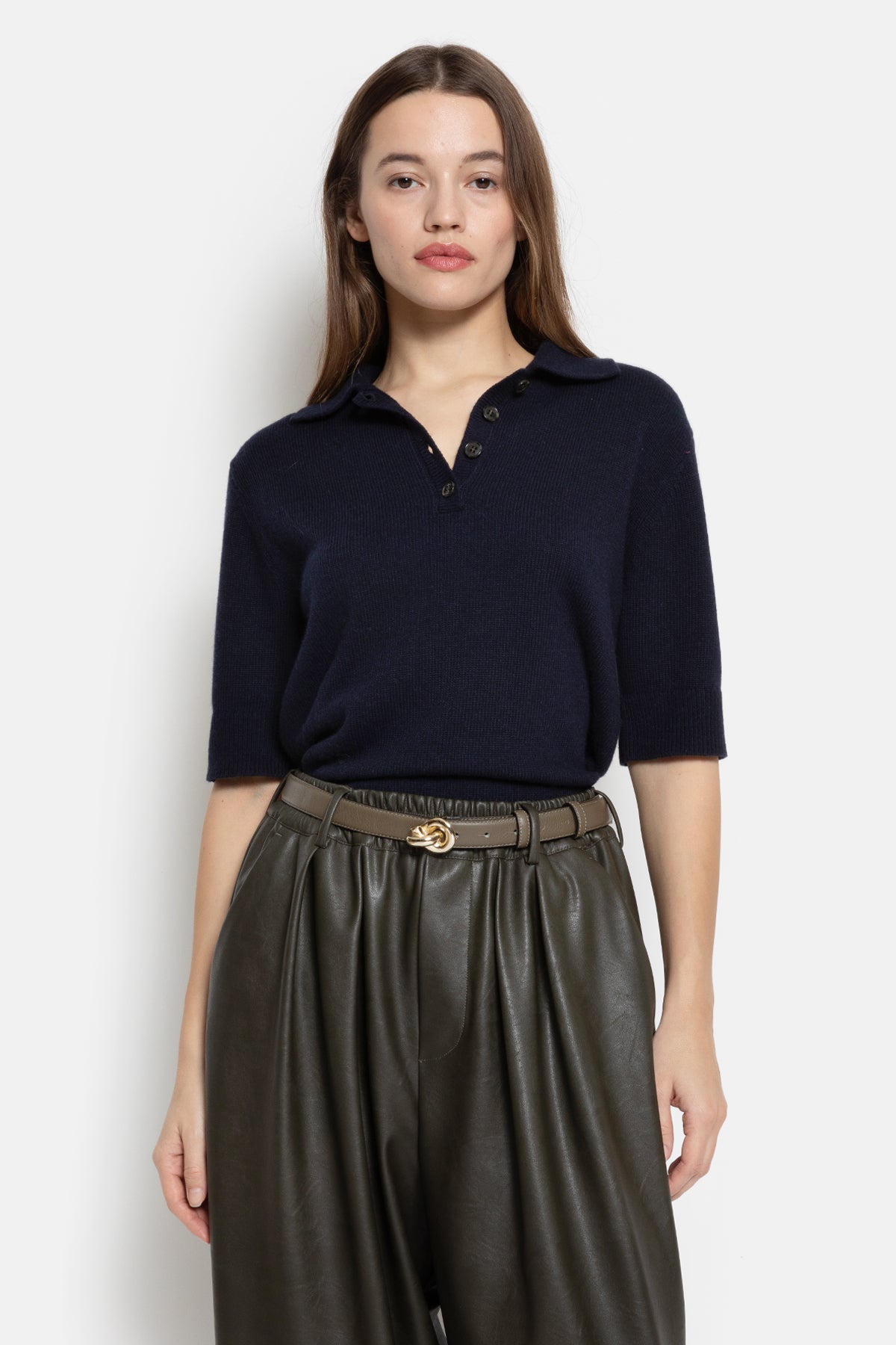 Kick Pleated Pants | Khaki Faux Leather
