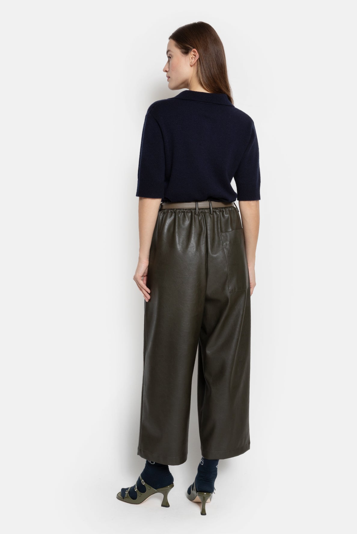 Kick Pleated Pants | Khaki Faux Leather