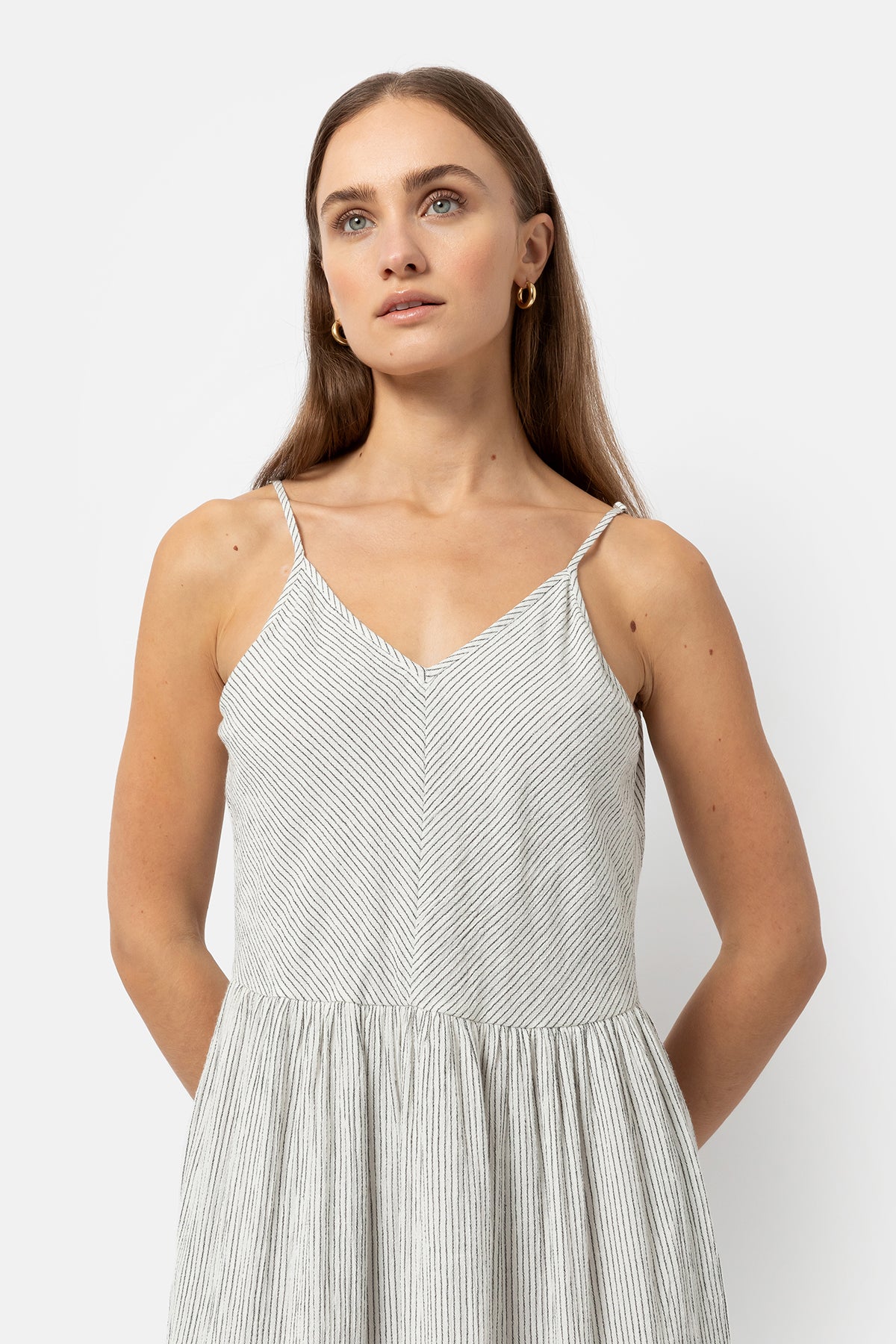 Jana Long Slip Dress | White & Blue Stripes