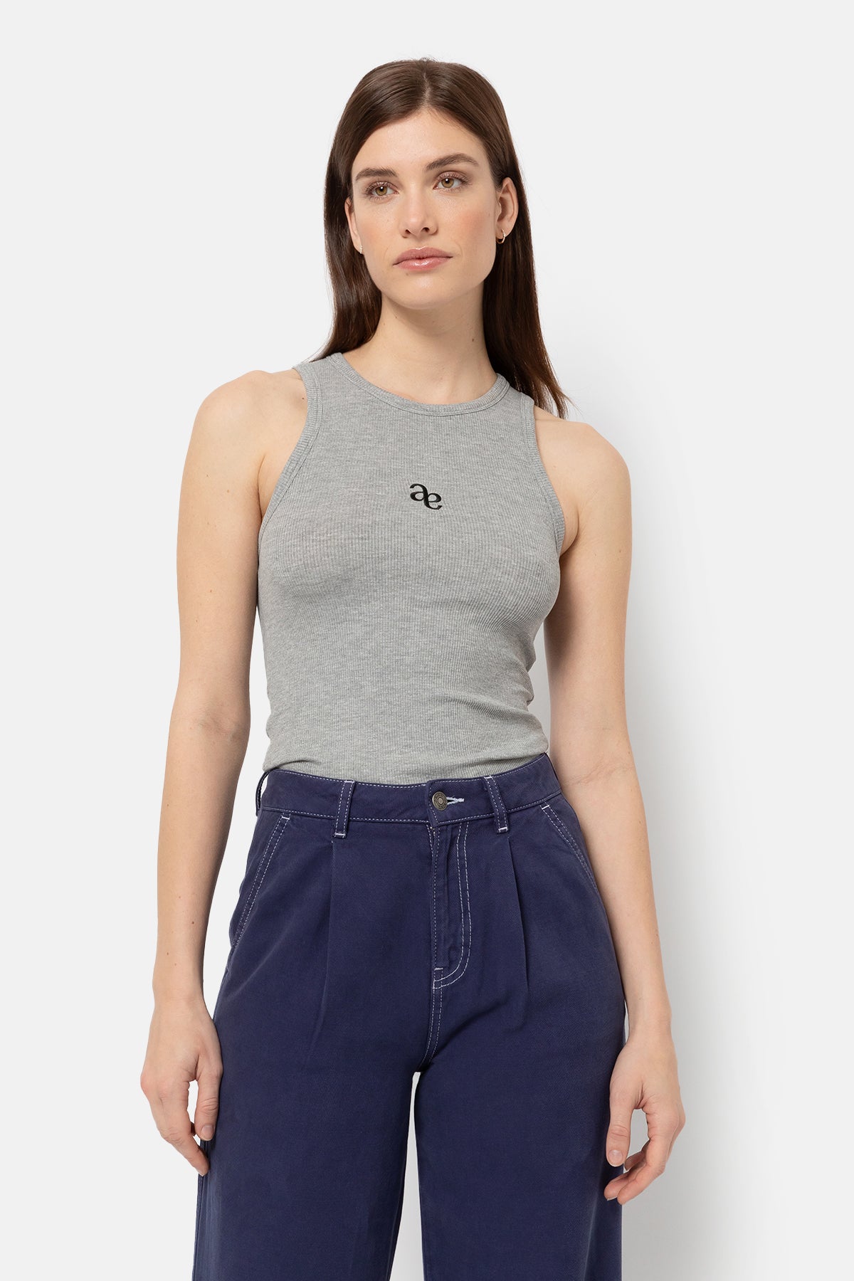 Kraft Ribbed Tank Top | Marled Grey – Âme antwerp