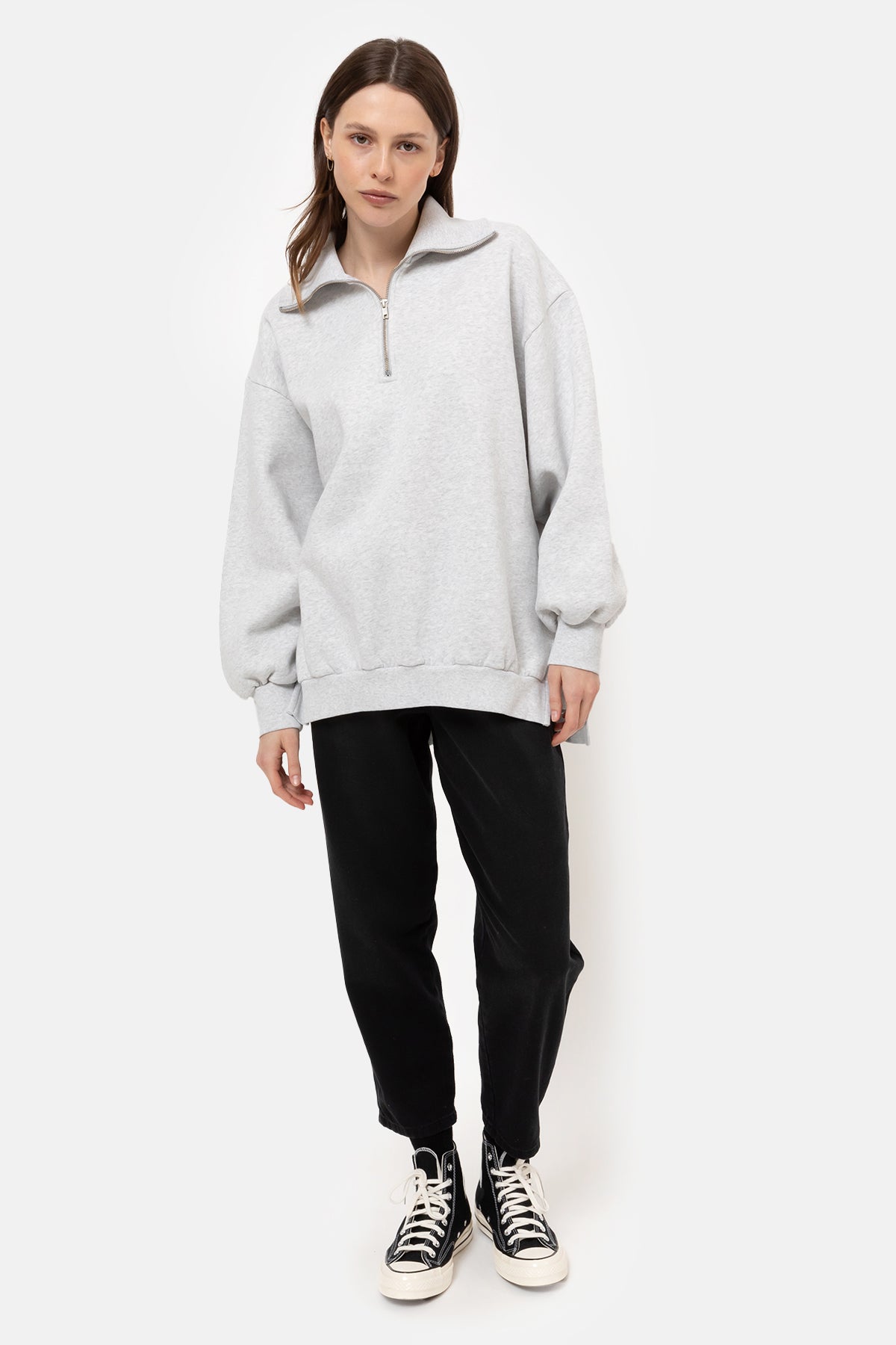 Sweatshirt Oversize Iflower avec Fermeture Éclair | Gris Chiné