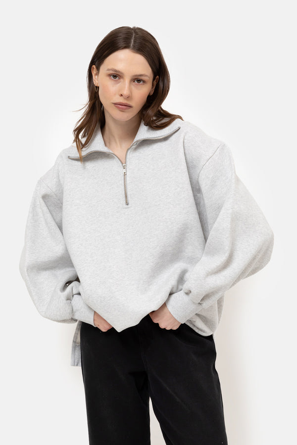 Sweatshirt Oversize Iflower avec Fermeture Éclair | Gris Chiné