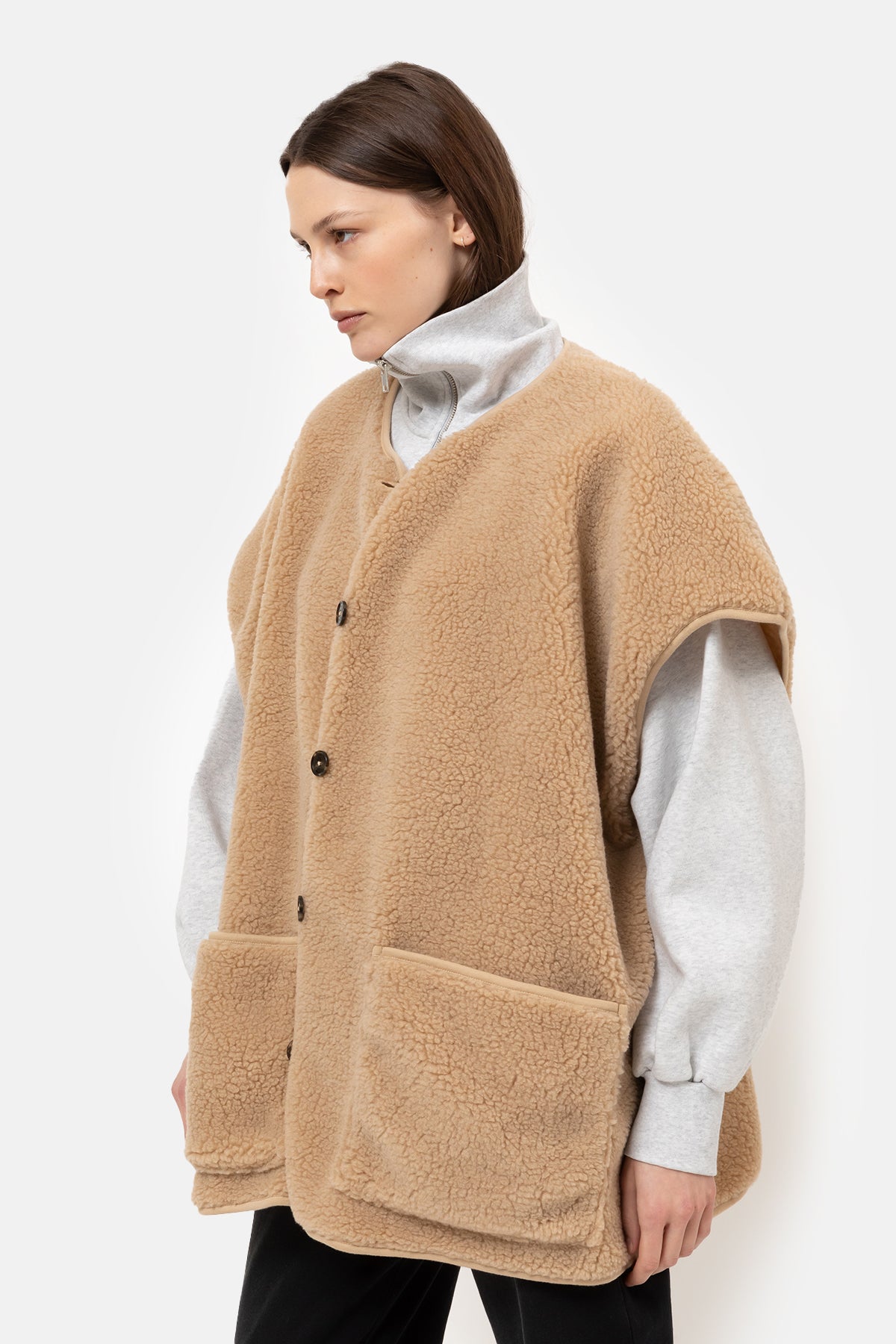 Ines Teddy Oversized Jacket | Biscuit