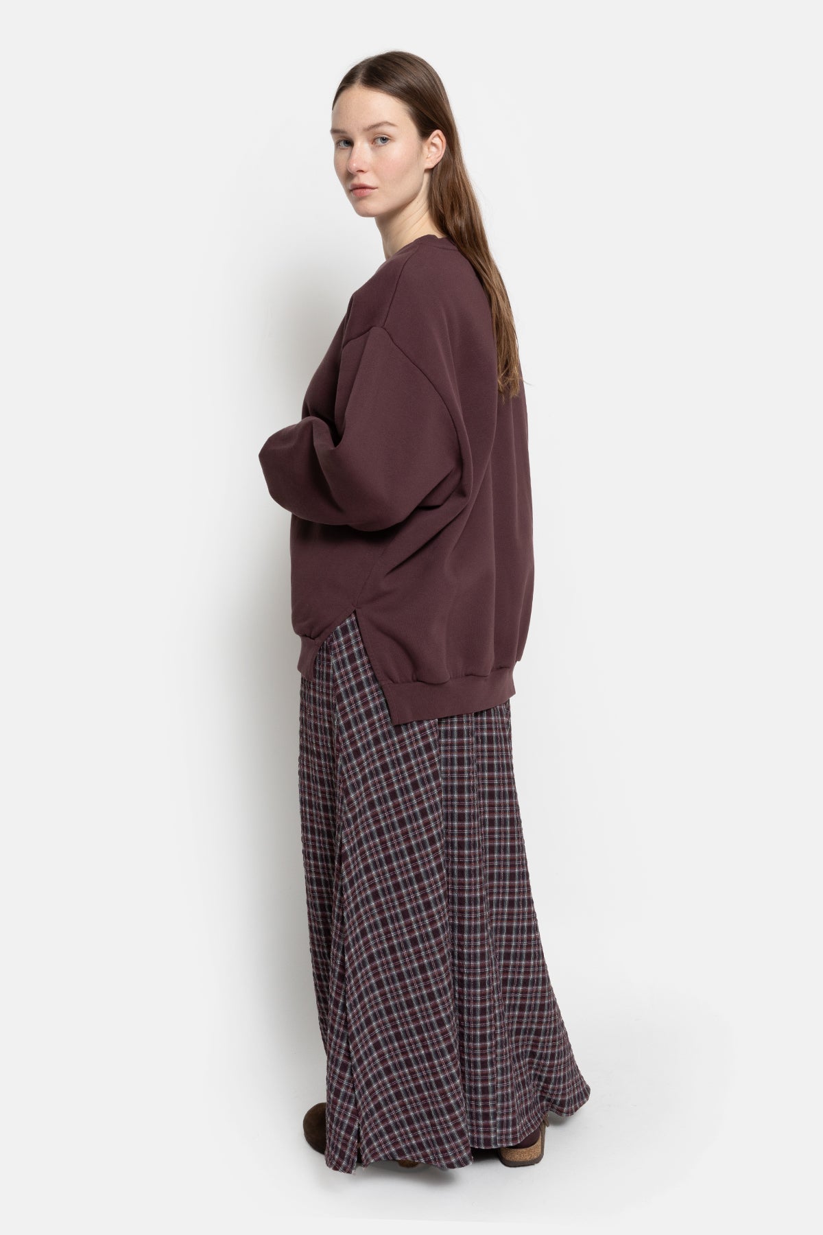 Olive Long Skirt | Plum Checked
