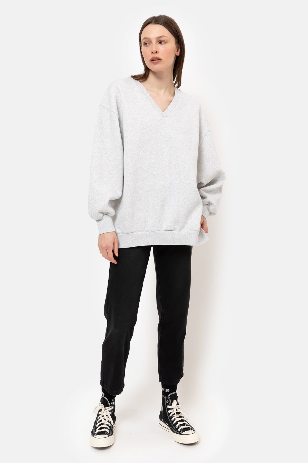 Intime Oversized Sweatshirt with V-neck | Marled Grey