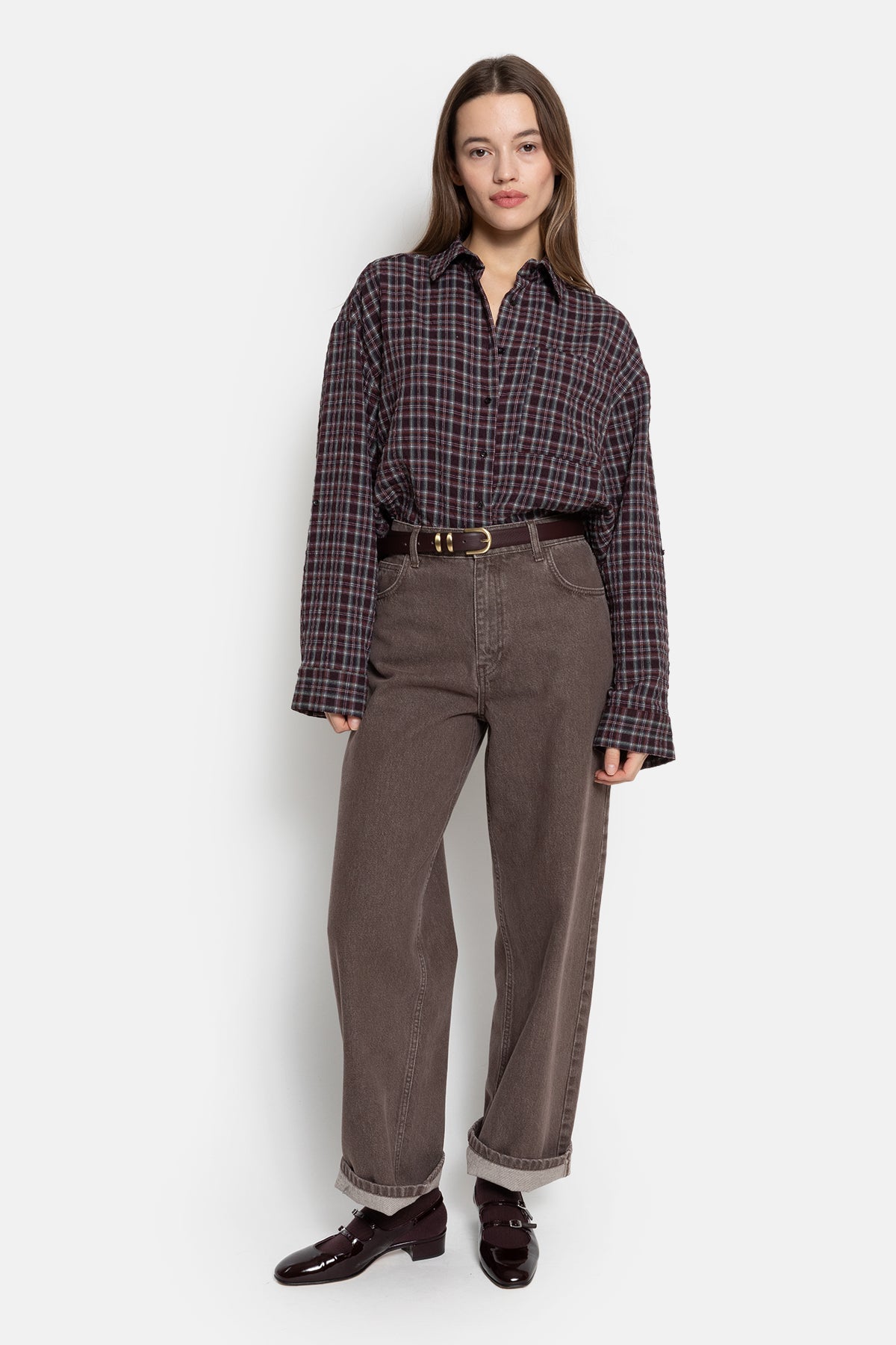 Ocean Cropped Shirt | Carreaux Prune