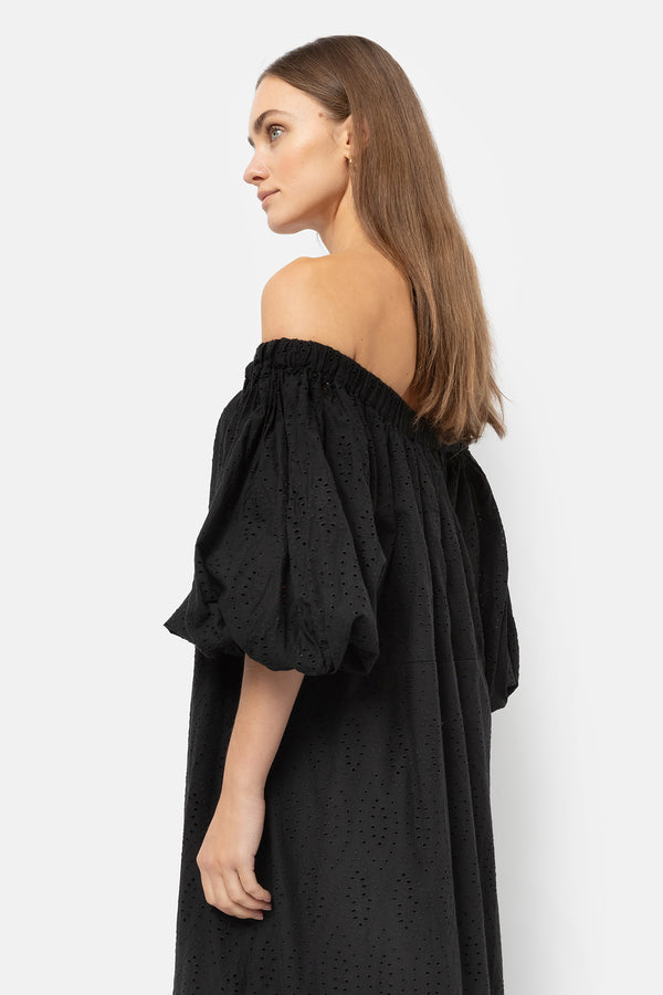 Jaime Off-the-shoulder Dress | Black Embroidered Cotton