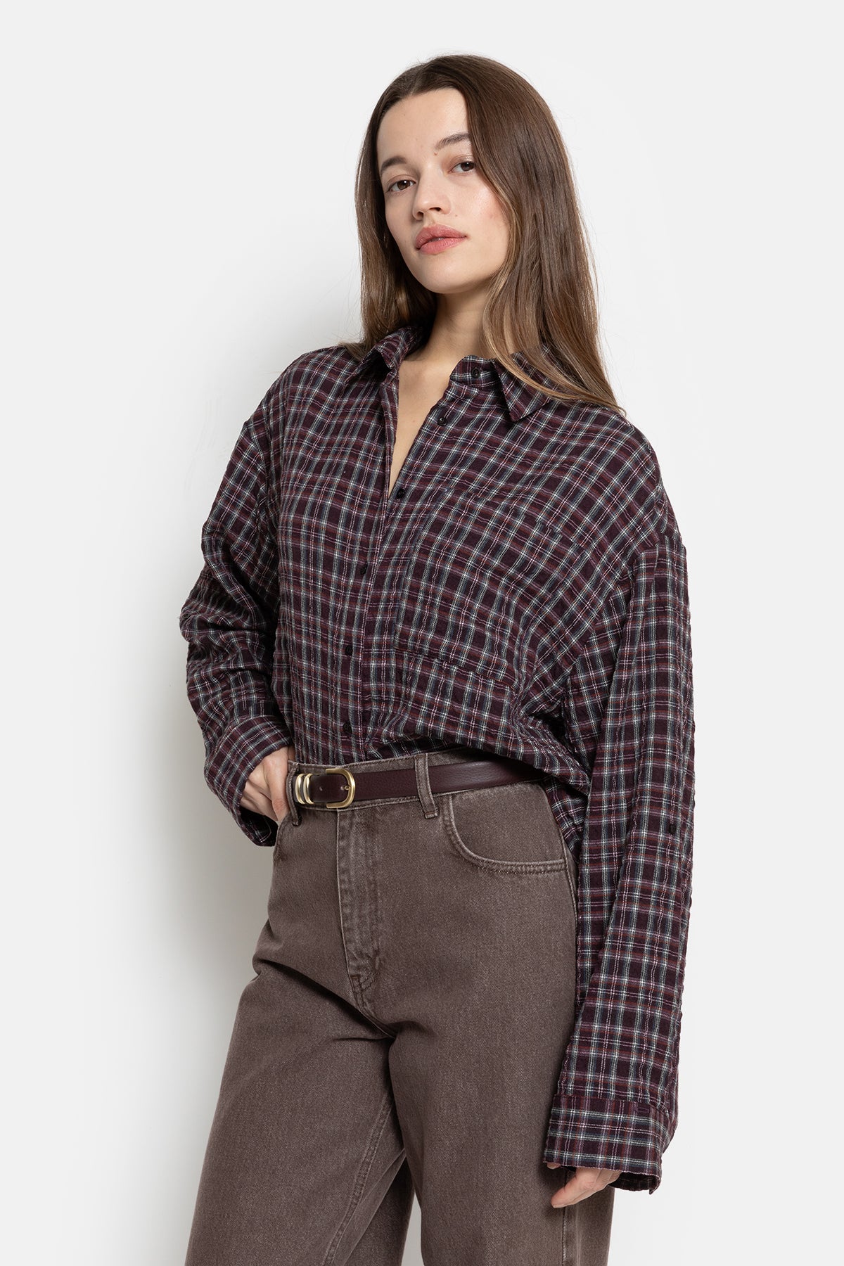 Ocean Cropped Shirt | Carreaux Prune