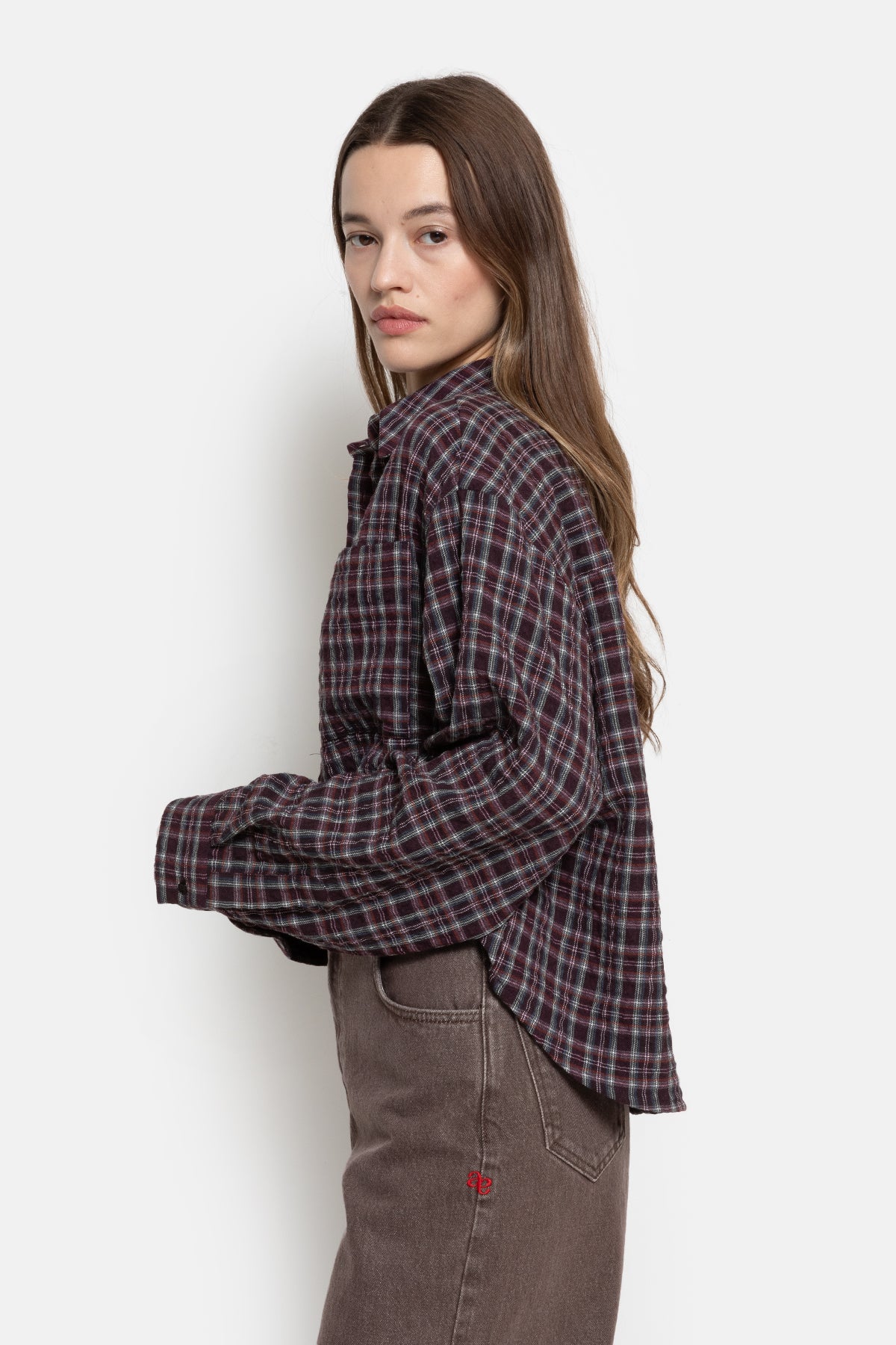 Ocean Cropped Shirt | Carreaux Prune