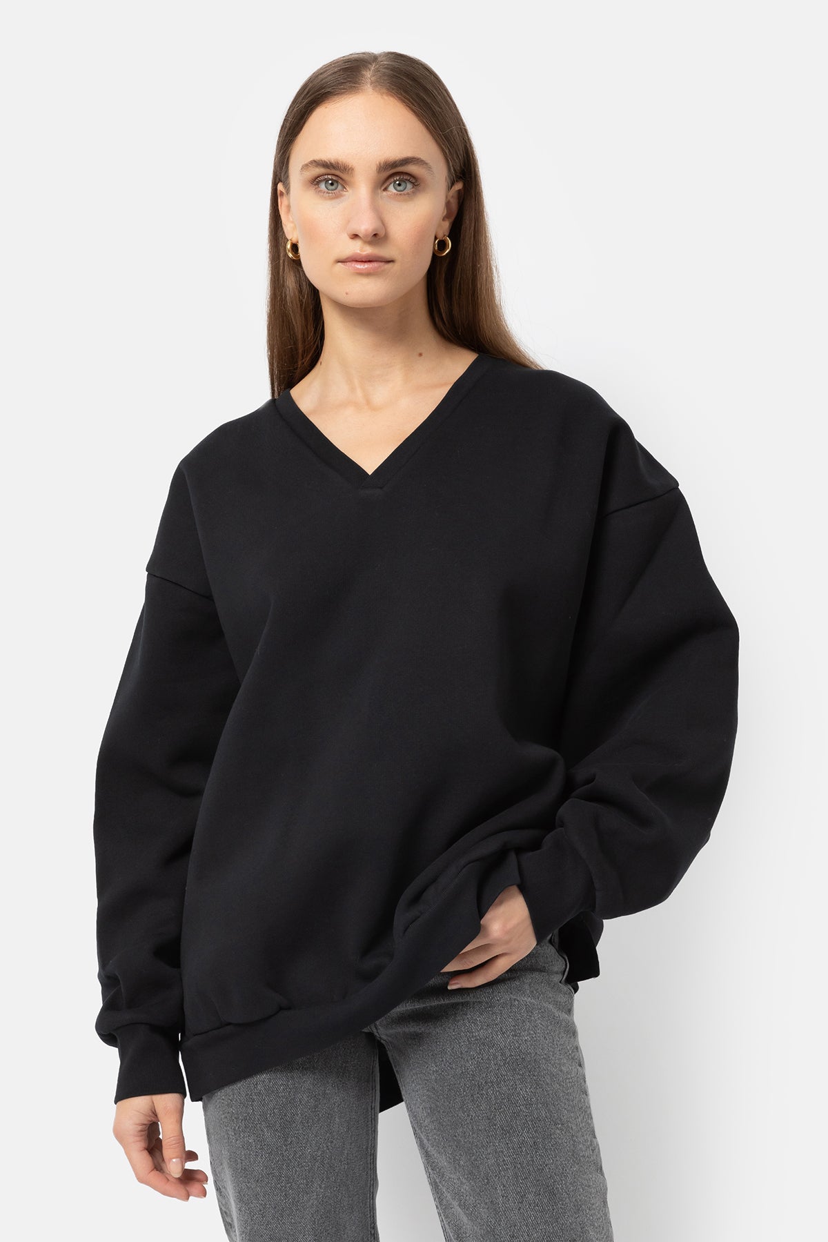 Sweatshirt Oversize Intime avec Col en V | Noir