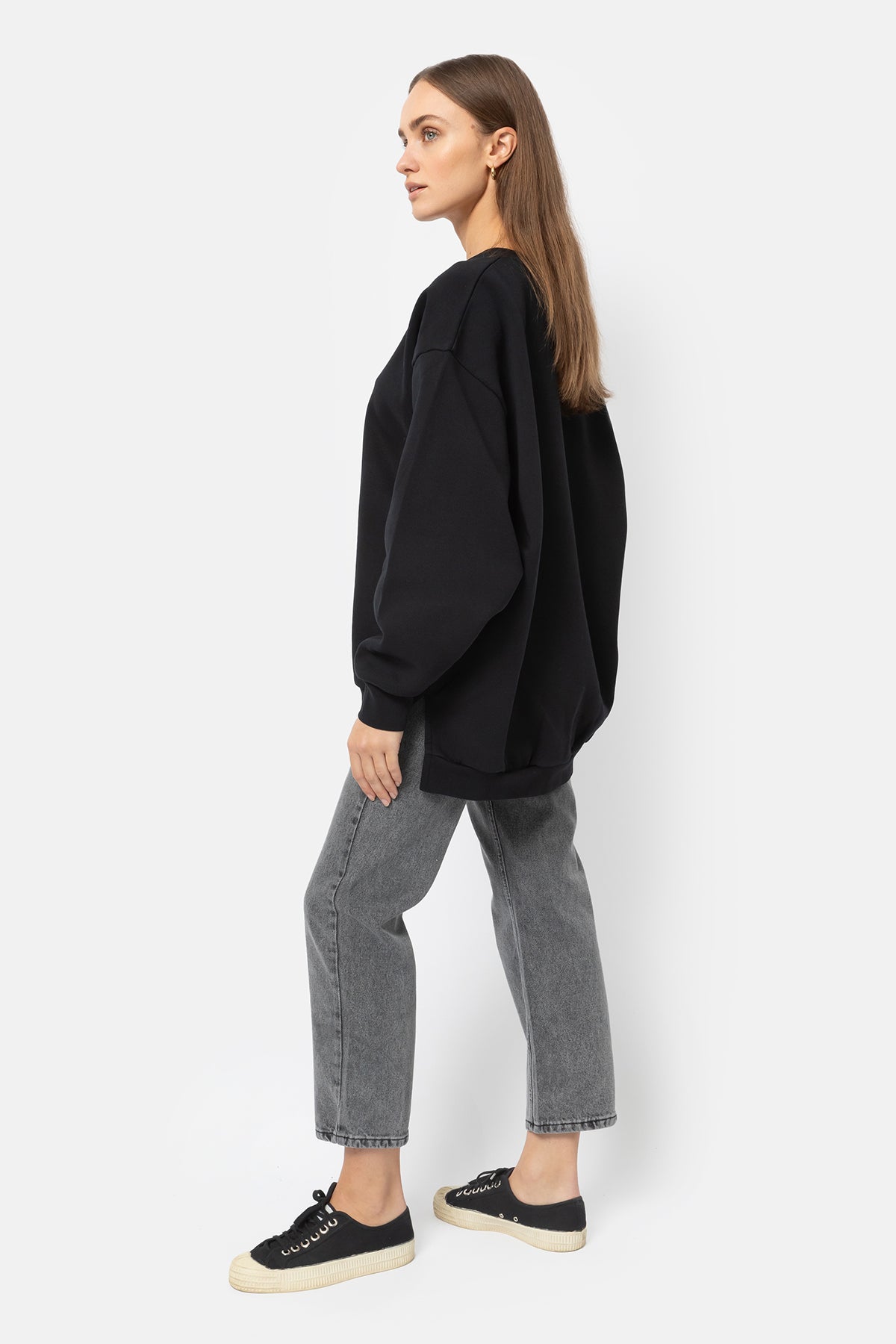 Sweatshirt Oversize Intime avec Col en V | Noir