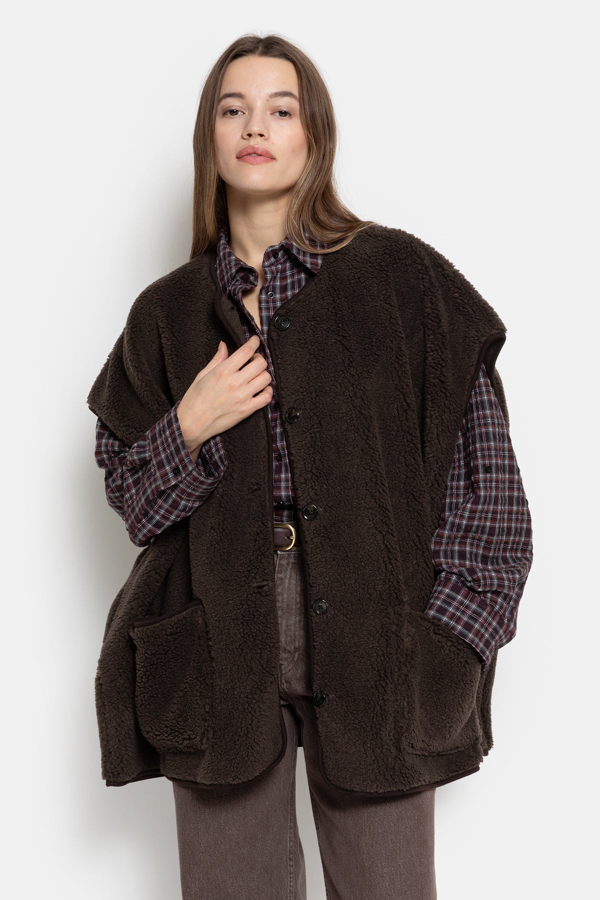 Ines Teddy Oversized Jacket |  Brown
