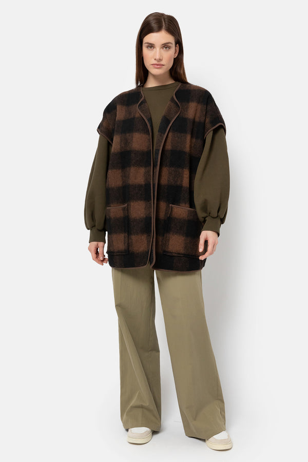 Ines Teddy Oversized Jacket |  Brown Checked Wooly Jacket