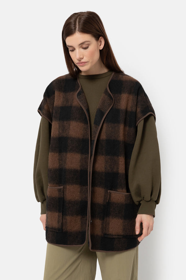 Ines Teddy Oversized Jacket |  Brown Checked Wooly Jacket