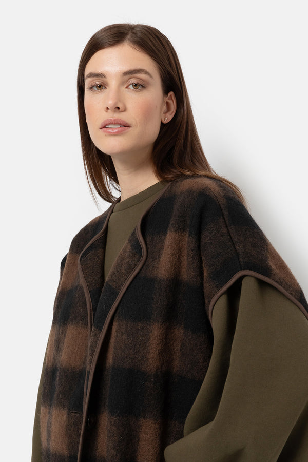 Ines Teddy Oversized Jacket |  Brown Checked Wooly Jacket