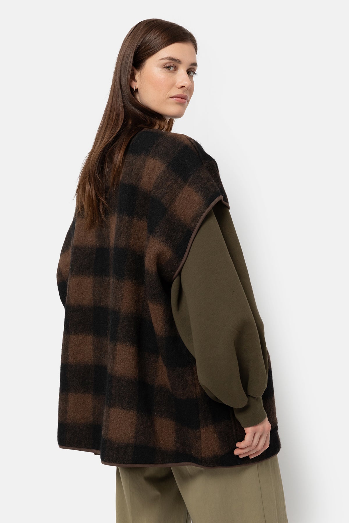 Ines Teddy Oversized Jacket |  Brown Checked Wooly Jacket