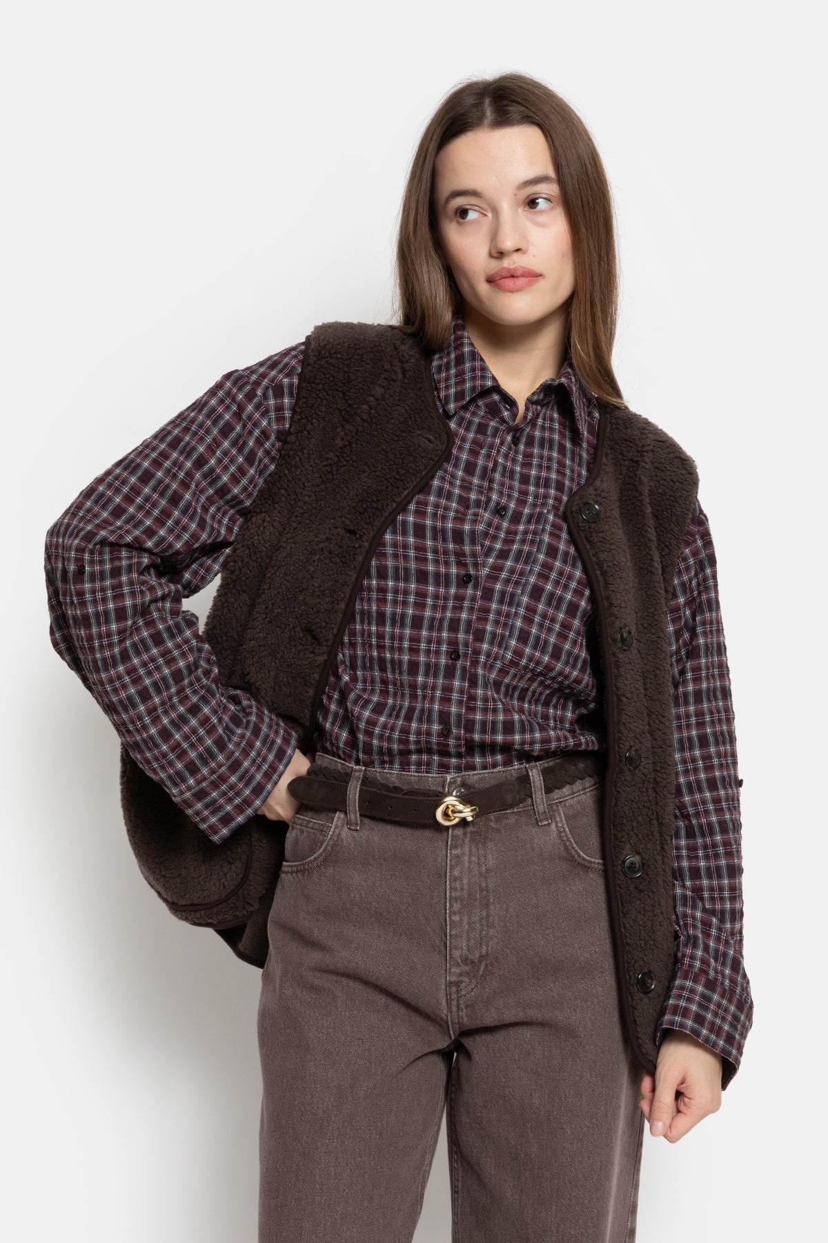Ocean Cropped Shirt | Carreaux Prune