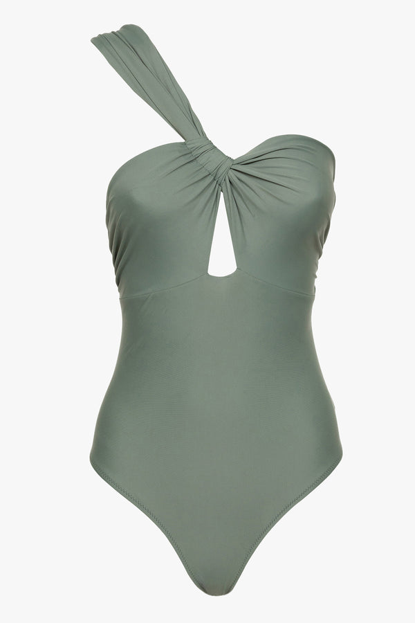 Instant One-Shoulder Swimsuit | Avocado Green