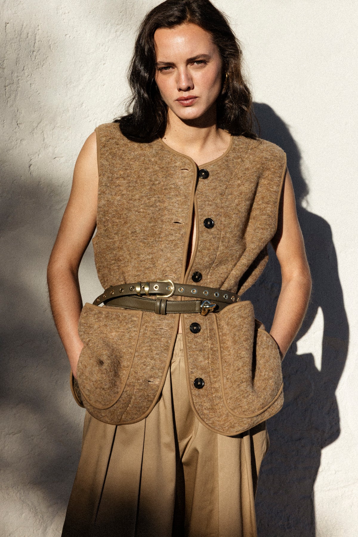 Madison Wool Sleeveless Jacket | Camel
