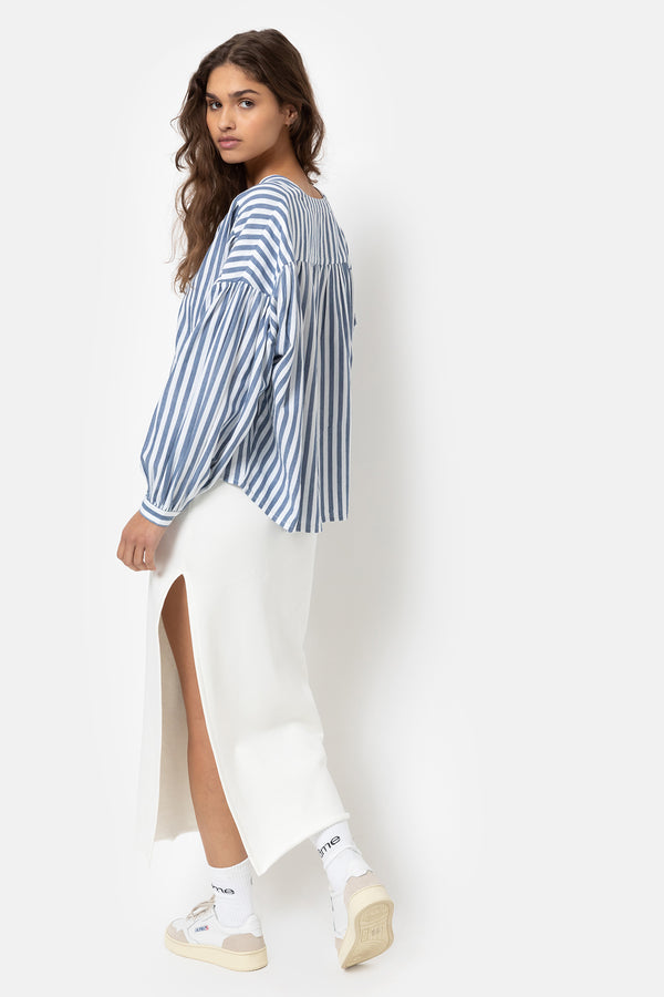 Gante Shirt with Puff Sleeves | White & Blue Stripes