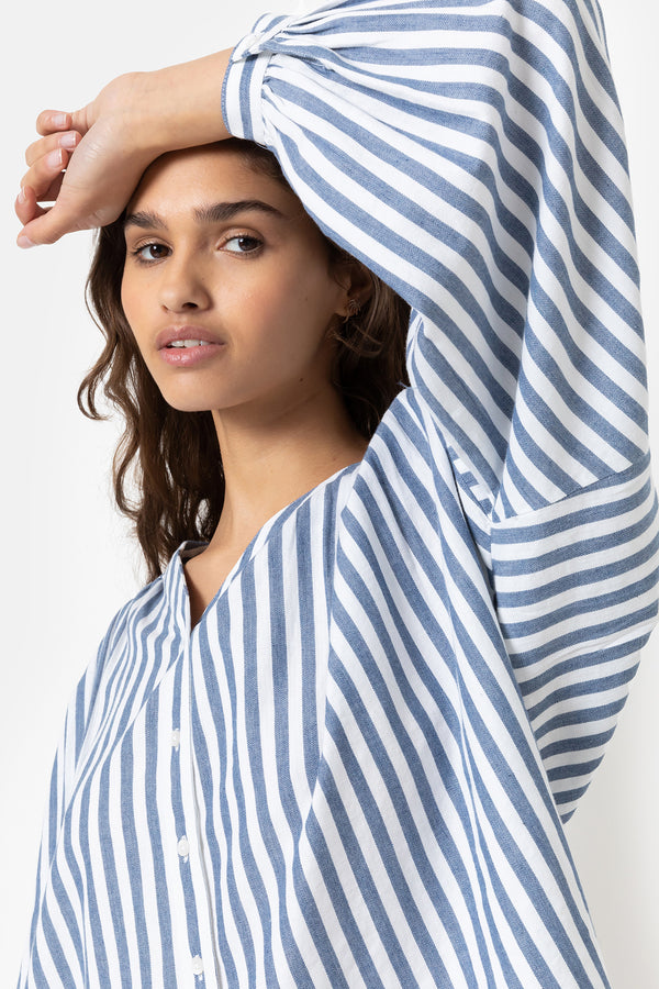 Gante Shirt with Puff Sleeves | White & Blue Stripes
