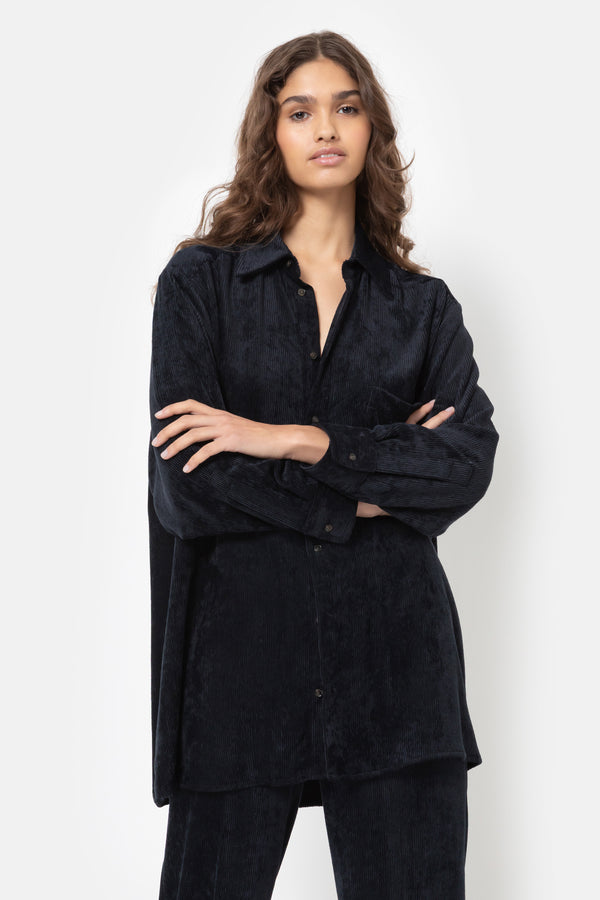 Ilena Velvet Oversized Shirt | Dark Blue