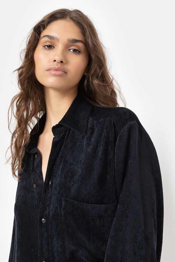 Ilena Velvet Oversized Shirt | Dark Blue