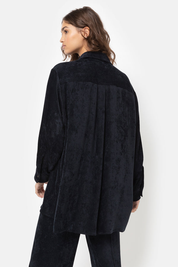 Ilena Velvet Oversized Shirt | Dark Blue