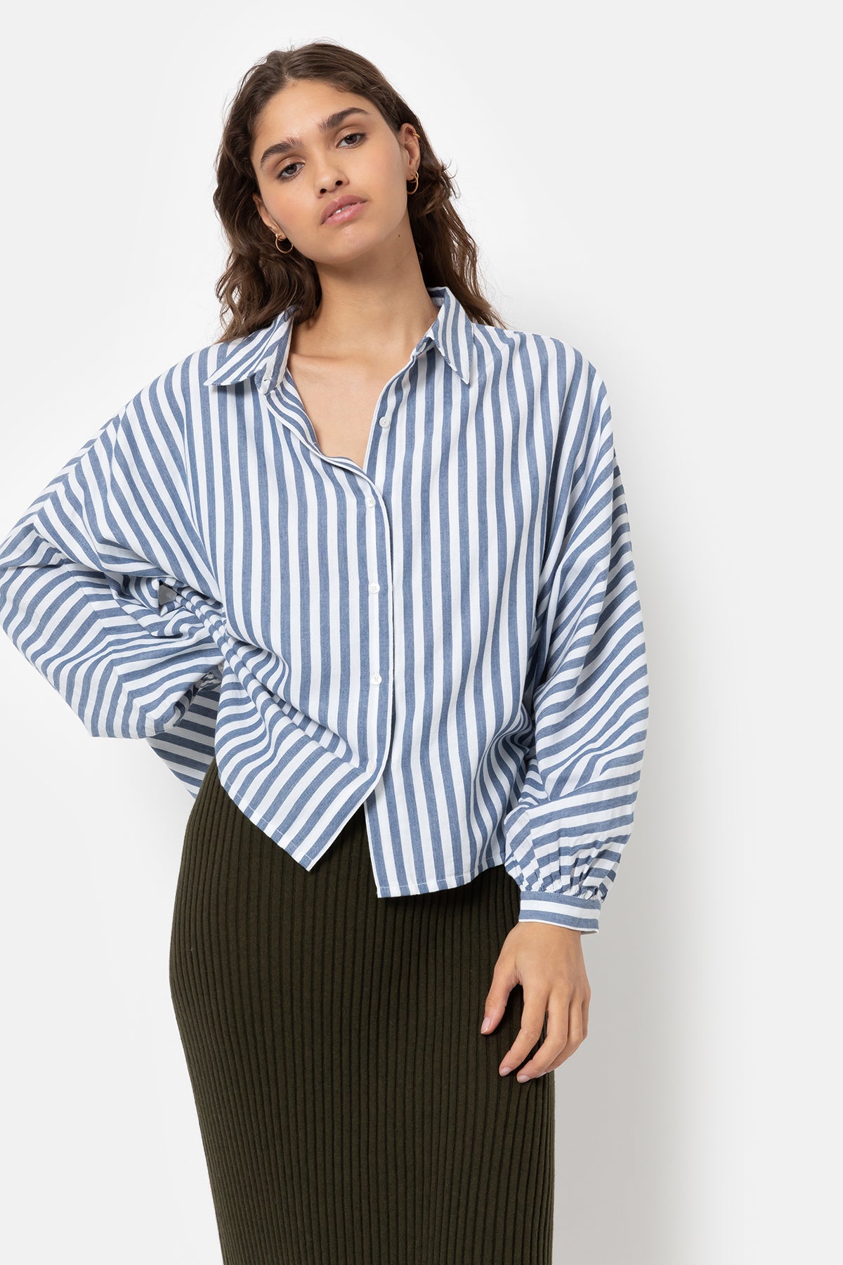 Gala Oversized Shirt | White with Blue Stripes