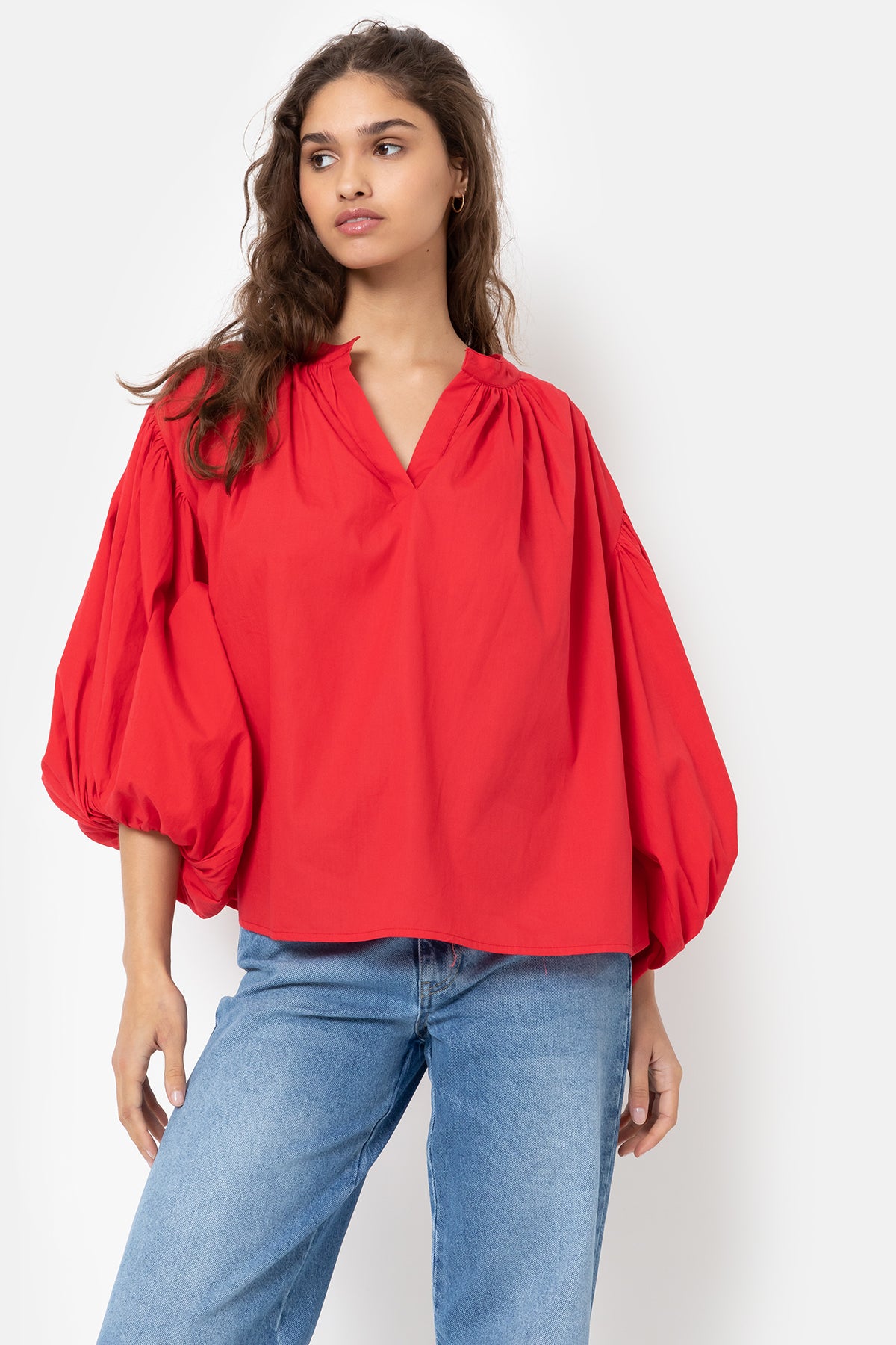 Islande Top with Puff Sleeves | Toreador Red