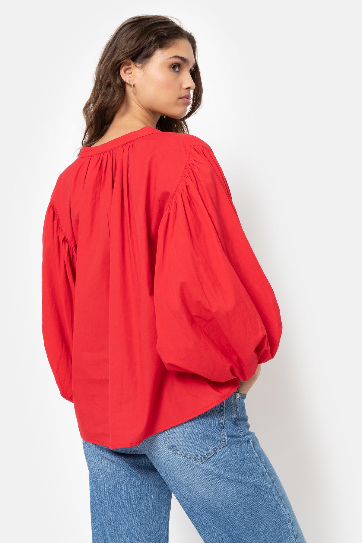 Islande Top with Puff Sleeves | Toreador Red